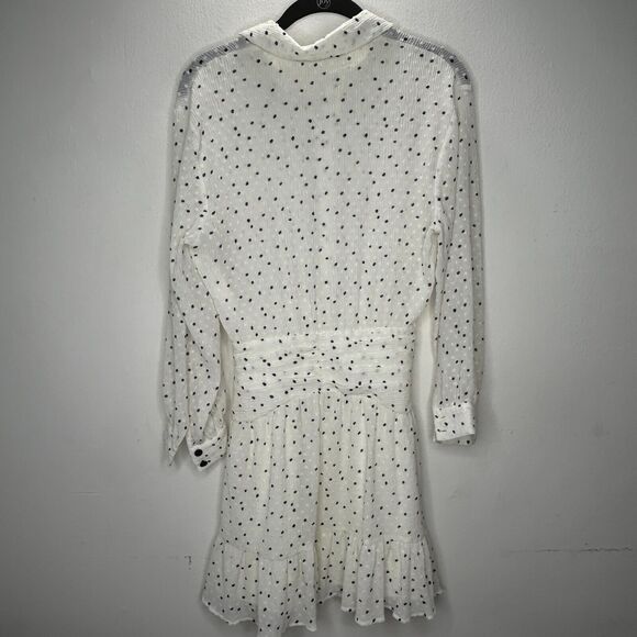 Zara Cream Black Dotted Swiss Long Sleeve 1/2 Button Collared Ruffle Hem Dress - Picture 9 of 14